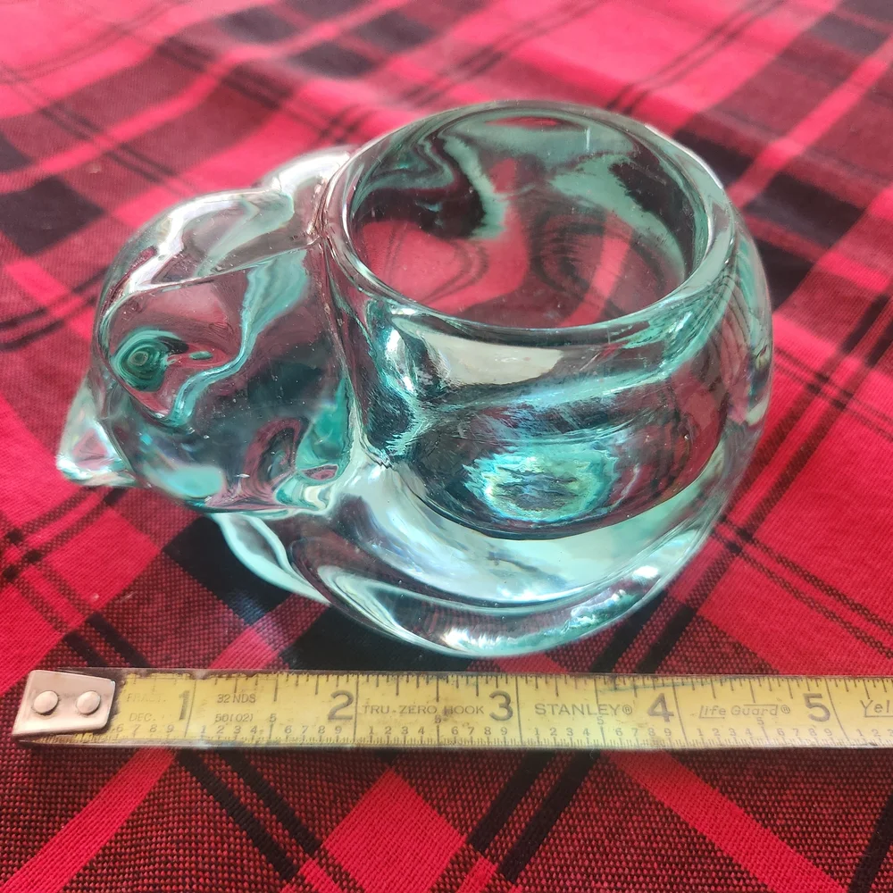 Indiana Glass Aqua/Teal Candle Lane Critters Sleeping Cat Candle Holder #3896